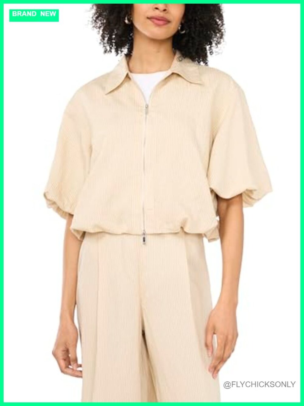 Cropped Bubble Jacket Mid Sleeve Zipper Contemporary Hand Wash